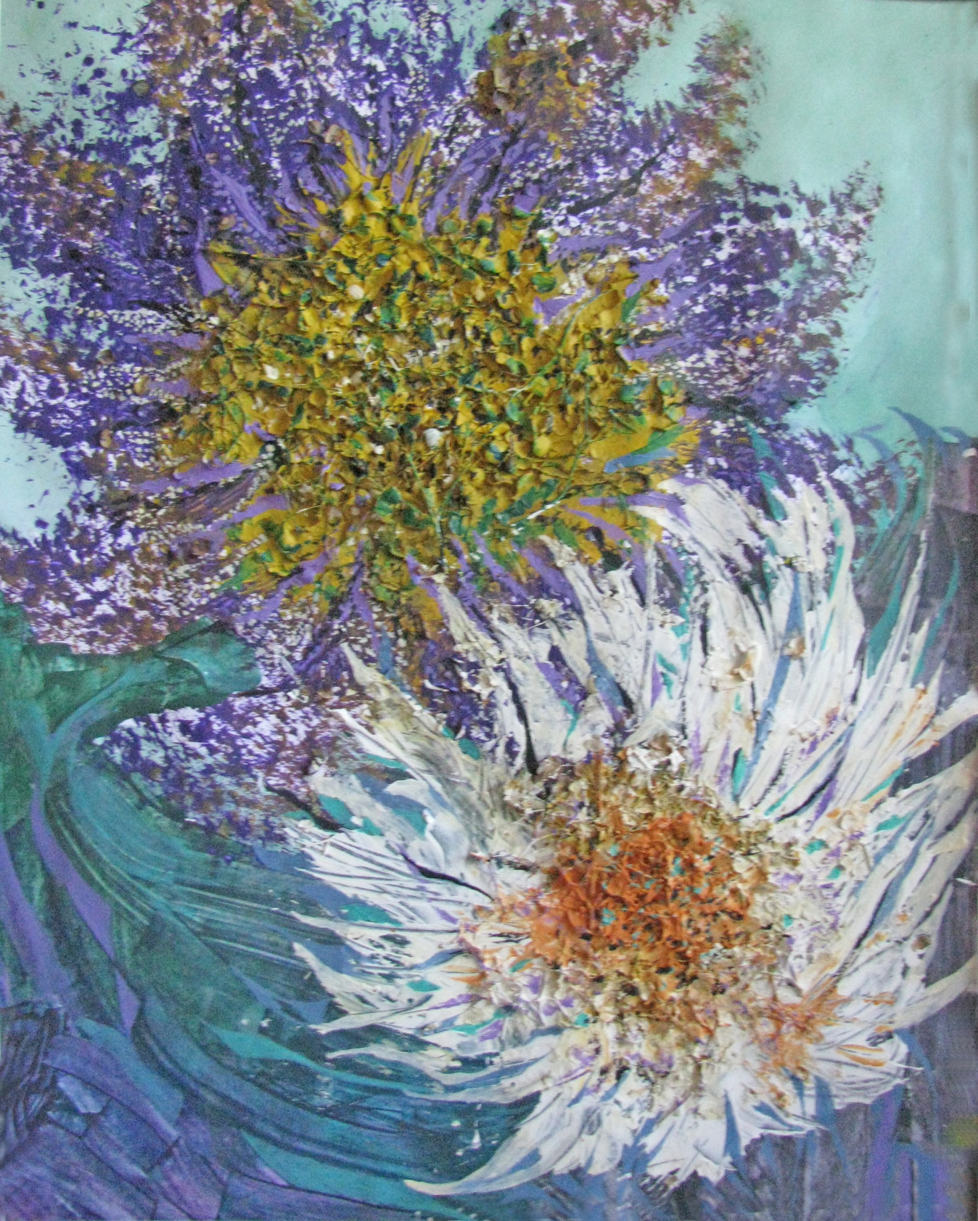 Blumen blau weiß, Naturcollage, 50x70 cm