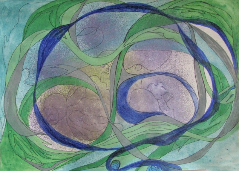 abstrakt, blau/grün, 20x30 cm