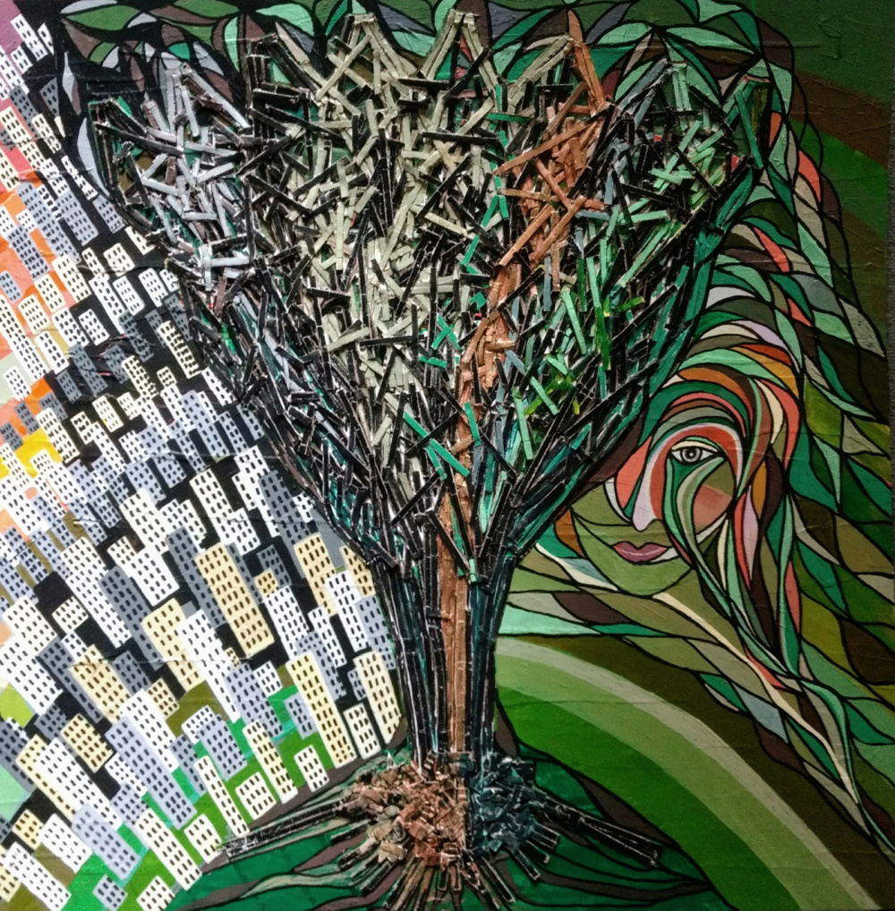 Der Baum,10.2023, Acryl/Collage, 60x60cm