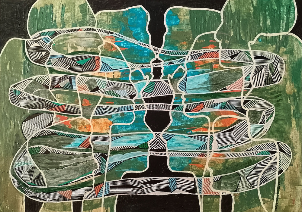 11.2025, Lieselotte Krüger, Nachrichtenkanäle, 50x70 cm, acryl