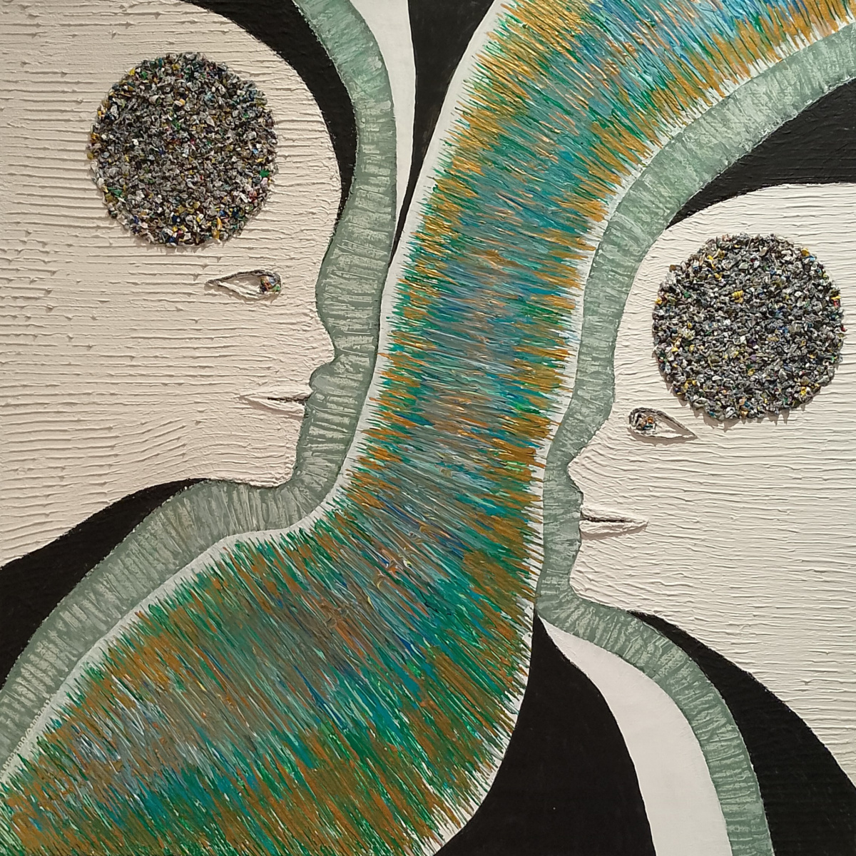 Komunikation, 02.2026, Strukturen auf Leinwand, 90×90 cm